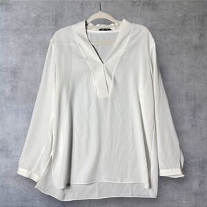 NIC+ZOE‎ Tunic Blouse Womens L Cream V-Neck Long Sleeve Flowy Ivory Top Career